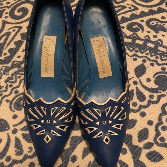 Blue Vintage Small Heel Shoe with Detail - Picture 2 of 5